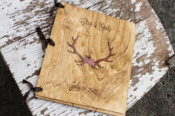 Custom Wedding Guest Book - Floral Antlers by LazyLightningArt