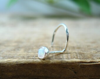 Sterling Silver White Opal Nose Screw 3mm - White Opal Nose Stud, Opal Nose Stud, Gemstone Nose Stud, 3mm Nose Stud, Silver Nose Screw
