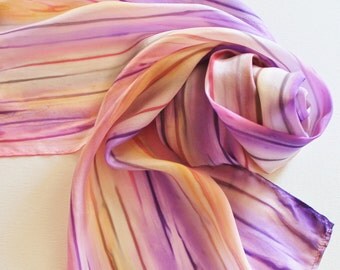 Hand Painted Silk Scarf - Handpainted Scarves Coral Salmon Pink Purple Eggplant Tan Cream Peach Orange Rose