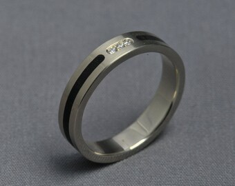 White Gold Engagement Ring, wedding ring Diamonds, stabilized Ebony Inlay