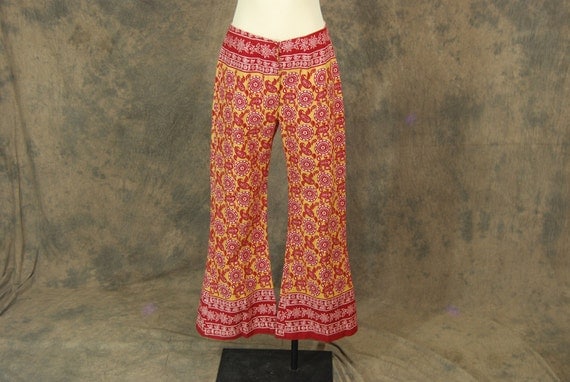 vintage 60s Bell Bottom Pants 1960s Paisley Floral by jessamity