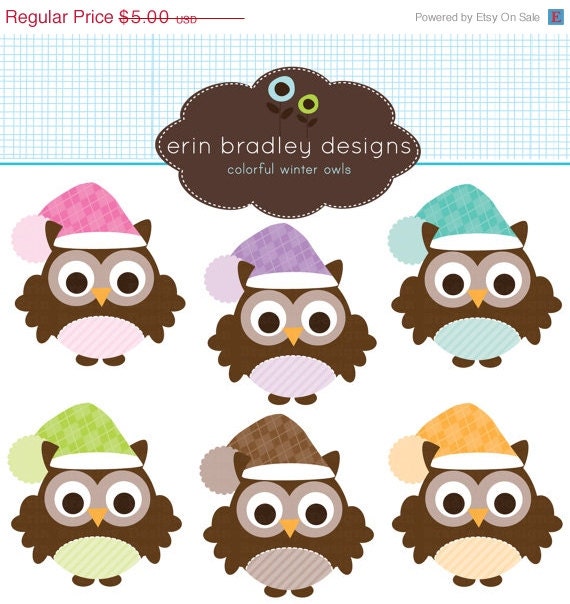 50% OFF Holiday Owls Clipart Clip Art Personal & Commercial Use Instant Download Il_570xn