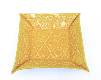 hand built porcelain tray ... happy and festive ... golden yellow
