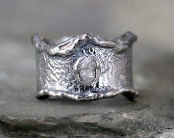 Raw Diamond Ring - Ready to Ship Size 6 - Limited Edition - Rustic Sterling Silver - Rough Uncut Diamonds - Made in Canada