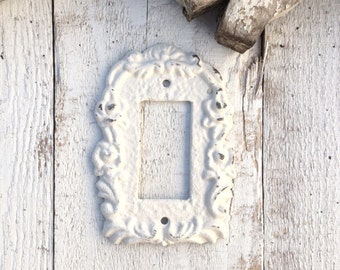 Metal Wall Decor, Light Switch Cover, Creamy Off White, Rocker Switch Plate, Ornate, New House, STYLE 111