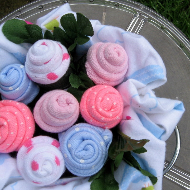 Chalkboard Baby Sock Rose Bouquet in Pink and by CheekyDiaperCakes