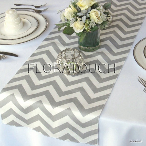 Gray and White Chevron Wedding Table Runner