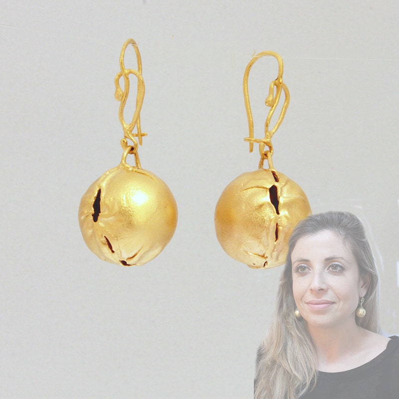 Ball earringsGold balls silver round by ArtleahBoutique on Etsy