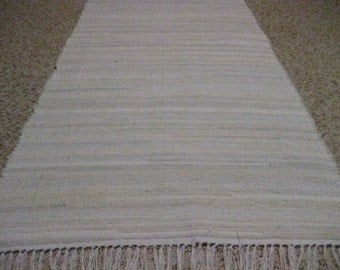 Handwoven Shades of White Rag Rug 25 x 50