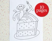 Colouring Pages - Birthday Sock Monkey - Birthday - Coloring Book - Loot Bags - Birthday Decorations - Sock Monkeys