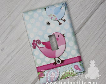 Pink and Blue Paisley Birdie Girls Bedroom Single Light Switch Cover LS0039