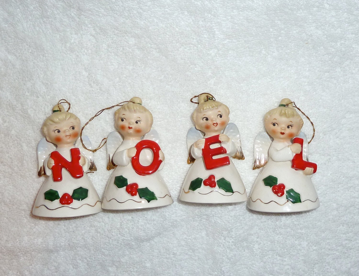 Vintage Lefton Christmas Angels Bells Figurines Noel 1956 Geo