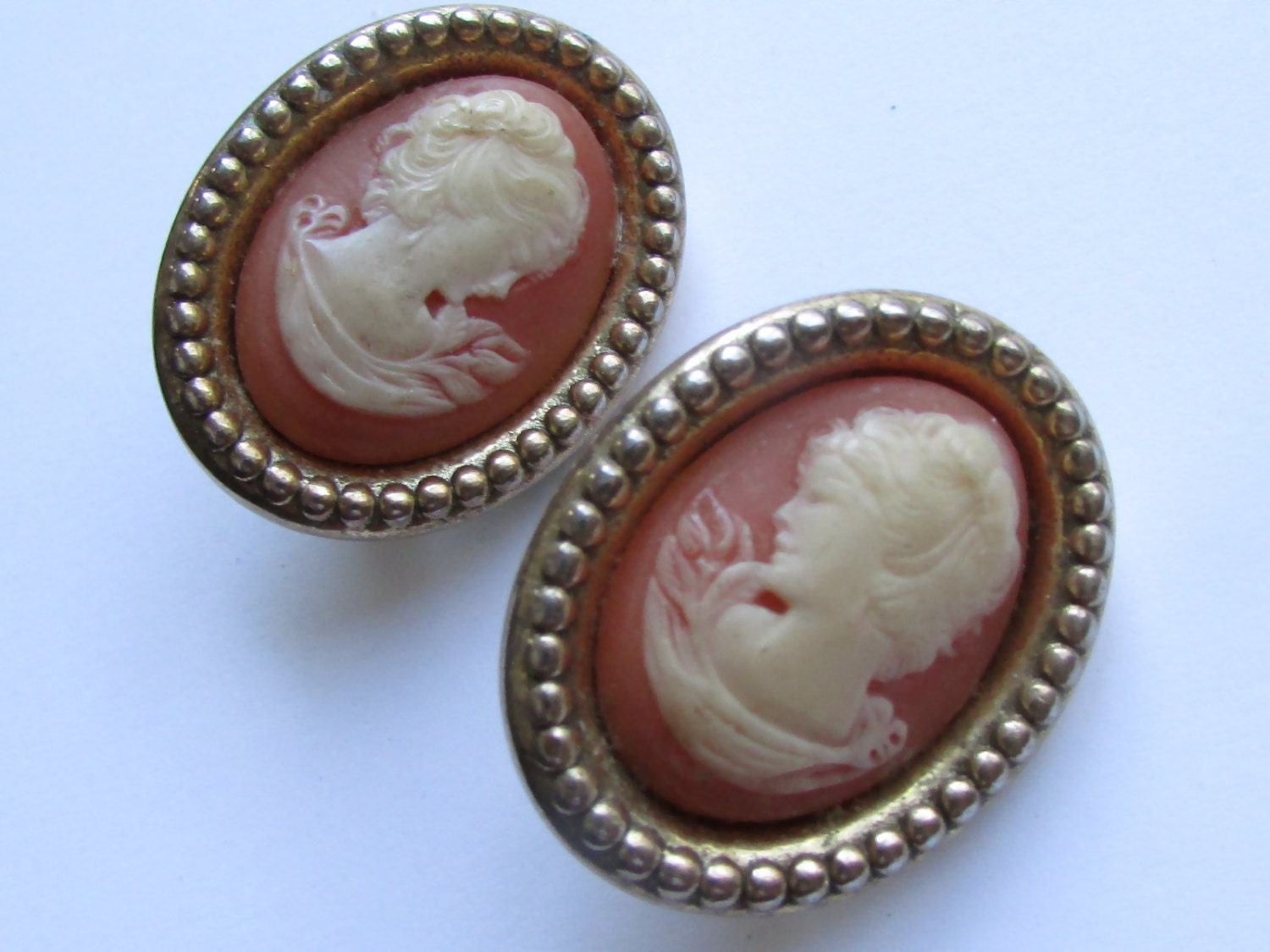 Vintage cameo clip earrings by VeryVintageFinds on Etsy