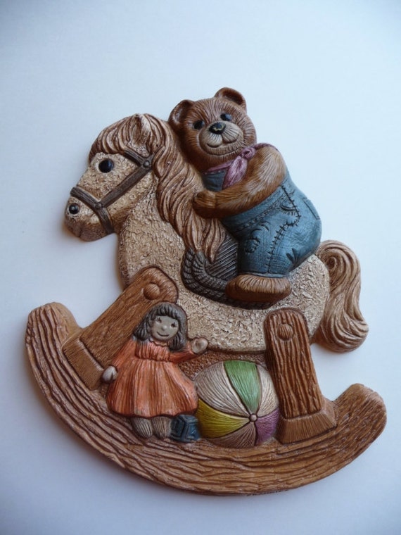 Download Items similar to SALE rocking horse, teddy bear, wall art ...