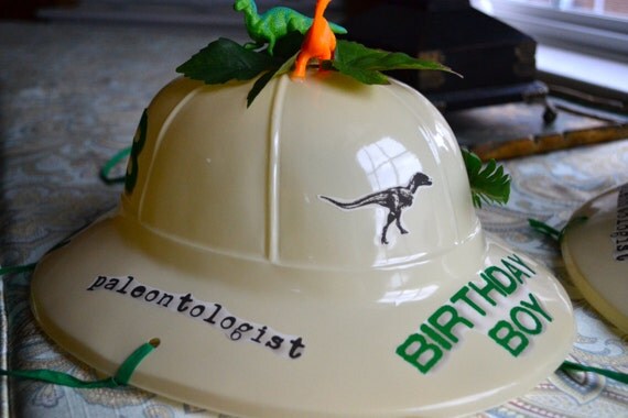 Birthday Boy Girl Personalized Paleontologist Pith Dinosaur Dig Egg Hunt Helmet 2 Dinosaurs Faux Foliage Jurassic Park Birthday Halloween