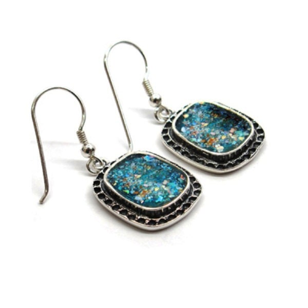 Roman glass sterling silver earrings israeli jewelry by Bluenoemi