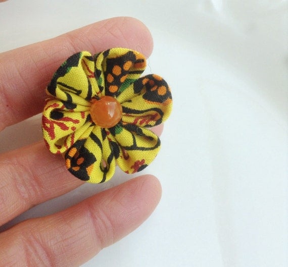 Lapel Flower Pin: Yellow African Cotton