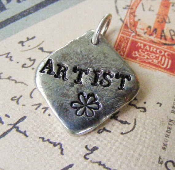 Hand Stamped Artist Pewter Pendant Silver Necklace Choker