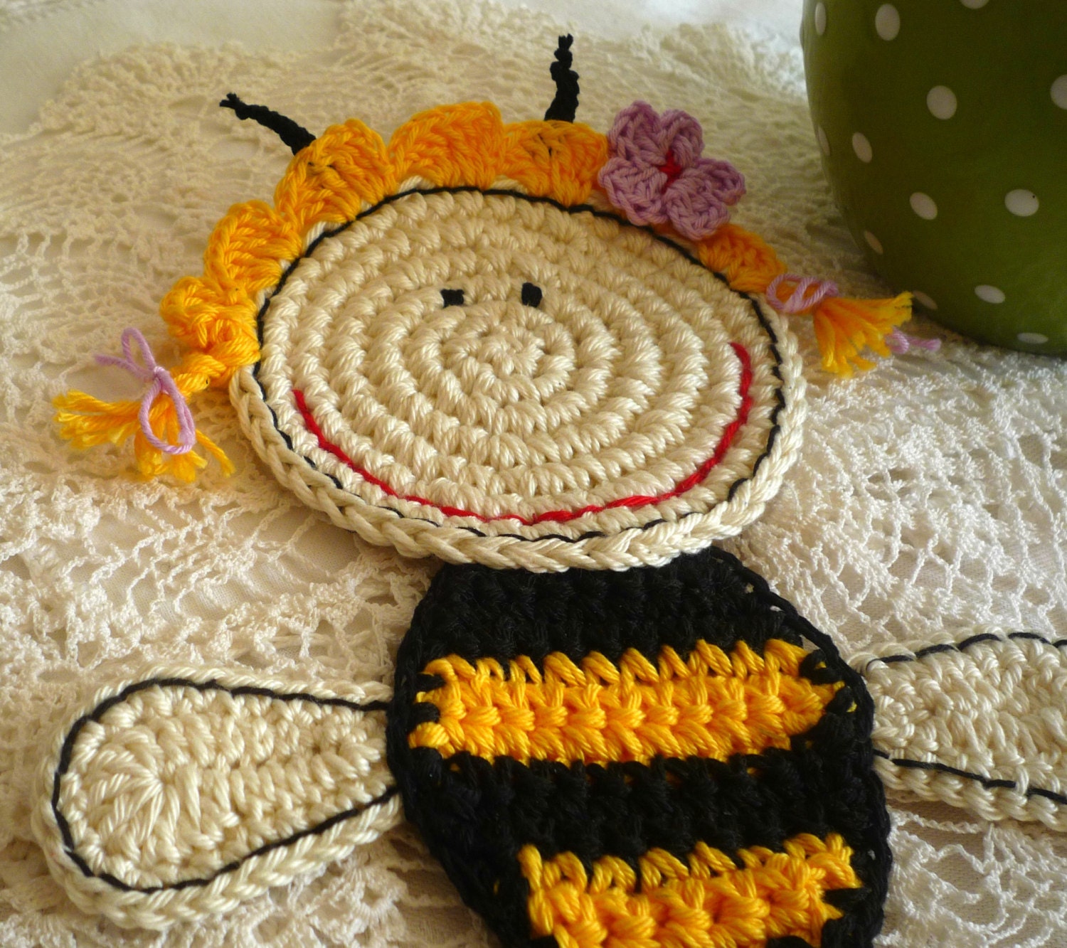 Honey Bee Coaster Crochet Coaster Bumble Bee Coaster Bee