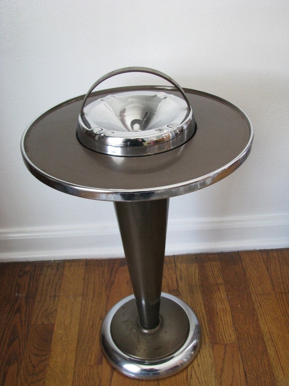 Vintage Smokador Art Deco Chrome Ashtray Stand Table