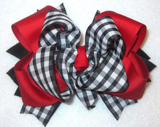 Gingham Hairbow, Gingham bows, Red and Black Bow, Checked Hair Bows, Boutique Hair Bow, Back to School Bows, BTS bow, Preppy Hairbow, Checks