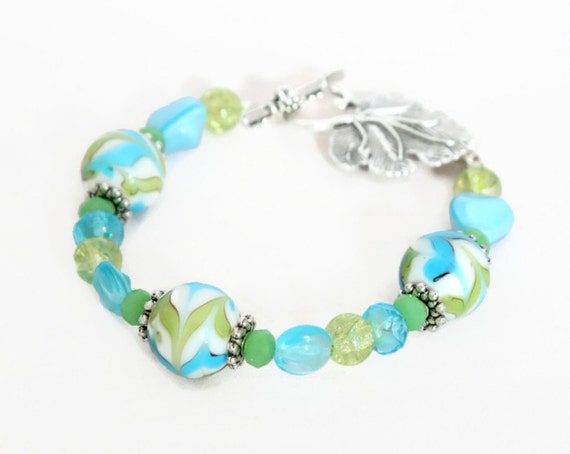 Turquoise & green beaded bracelet handmade jewellery by Lottie Of London