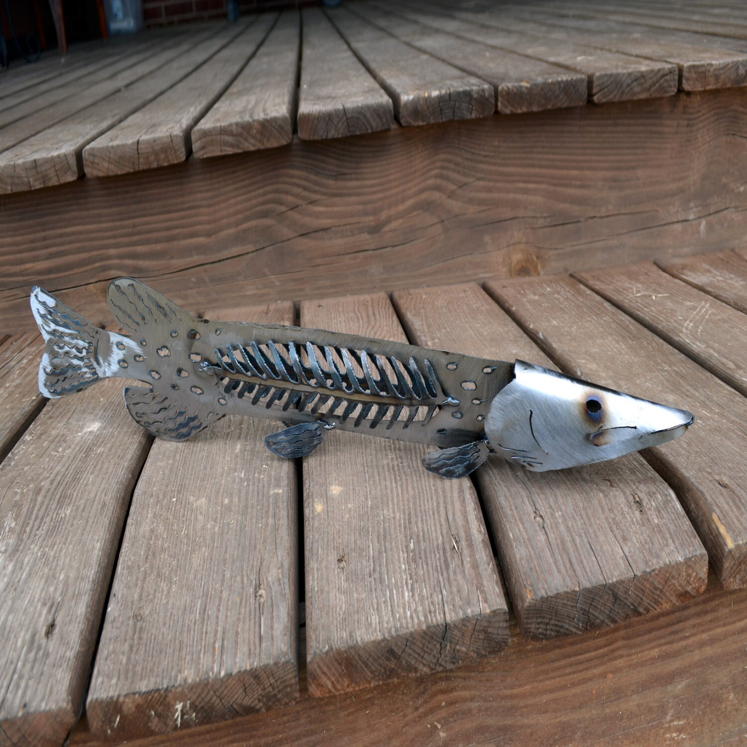 Metal pike sculpture cabin fish decor lodge pike artwork
