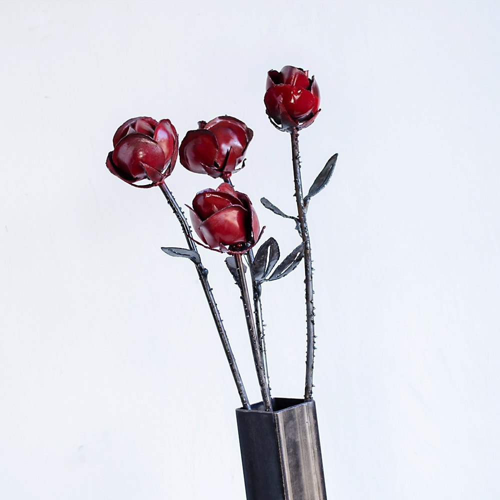 Metal roses in vase Rose sculpture Metal flower by dwcmetals