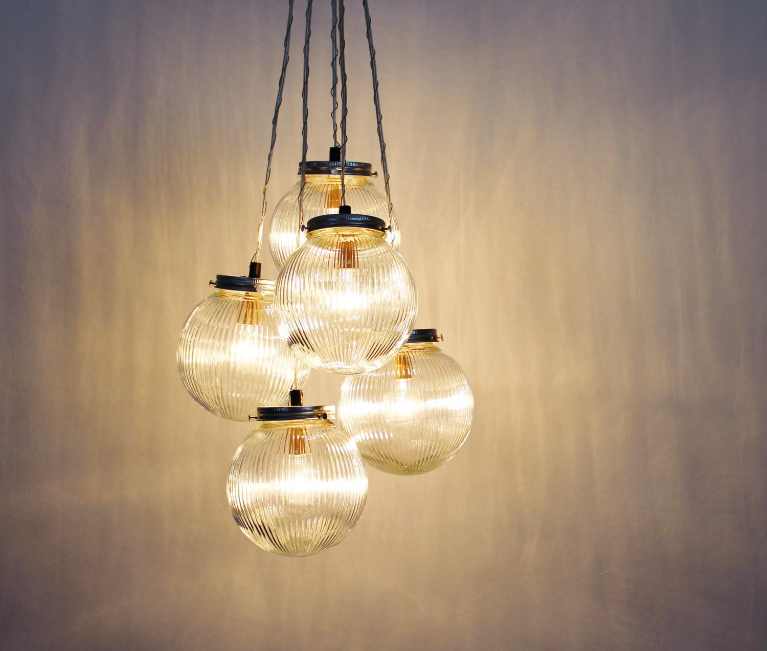 Glass Bubble Fixture Sparkle Orb Globe Cer Chandelier Bootsngus Modern Home Hanging Lighting Fixture Featuring 5 Round Ribbed Clear Glass Shades