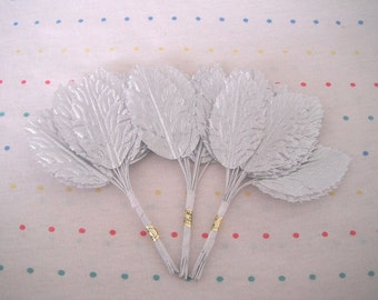 Silver Lame Fabric Millinery Leaves, 2" Long (36)