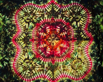 Bargain Bin 77"x58" Tie Dye Tapestry Rainbow red green yellow wall hanging by emeraldsprings Made in USA