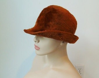 60s Cinnamon VELOUR FEDORA hat cloche size 21.5