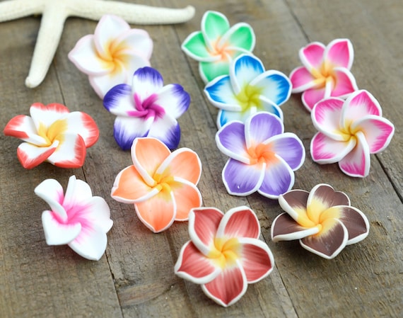 Flower Beads Polymer Clay 10 pcs 30mm Fimo by HempBeadery