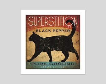 Black Cat Pepper Kitchen Art Print Graphic Art by Ryan Fowler SIGNED