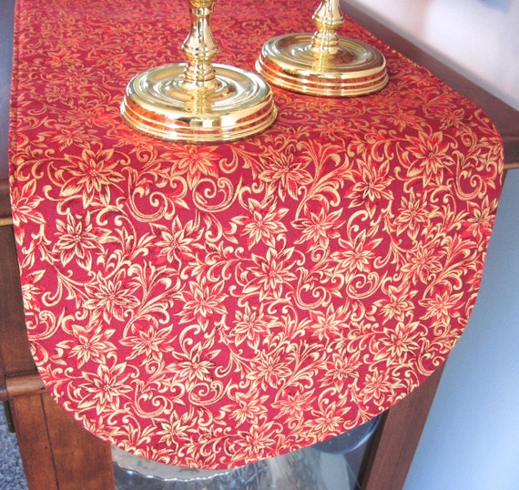 Gold Poinsettia 36 Table Runner Christmas Red by tracystreasuresri