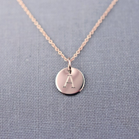 Mini Solid 14K Rose Gold Initial Necklace 14K by LilyEmmeJewelry