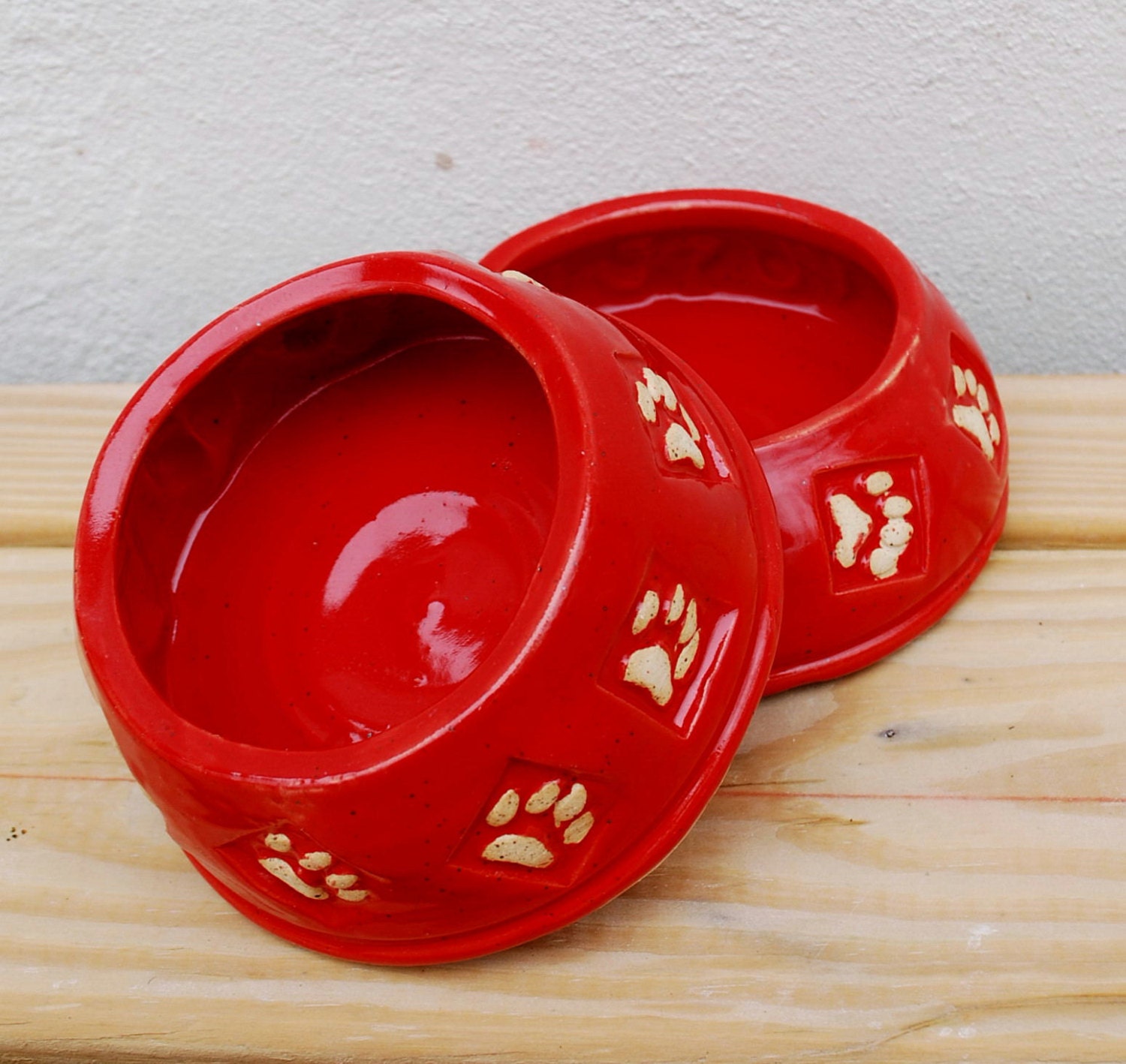Spaniel Dog Bowl Ceramic Dog Dish Red Pet Bowl by Bigdogpots