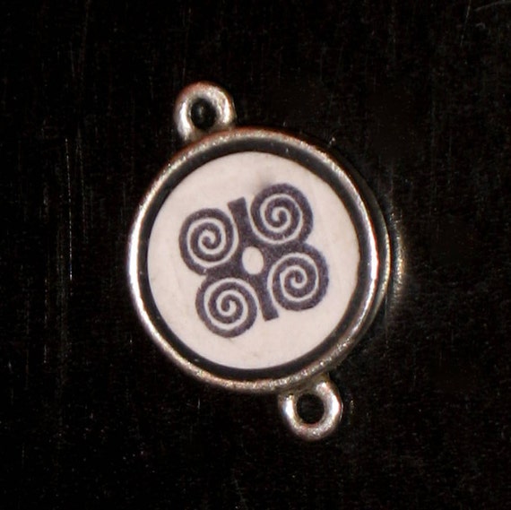 Round Silver Link with African Symbol for Strength Handmade Polymer Clay
