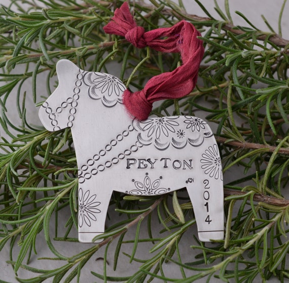 Baby's First Christmas Metal Dala Horse by AmyNicoleJewelry