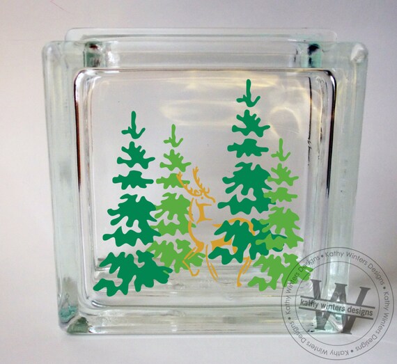 Vinyl Lettering Glass Block Decal Pine Trees by KWintersDesigns