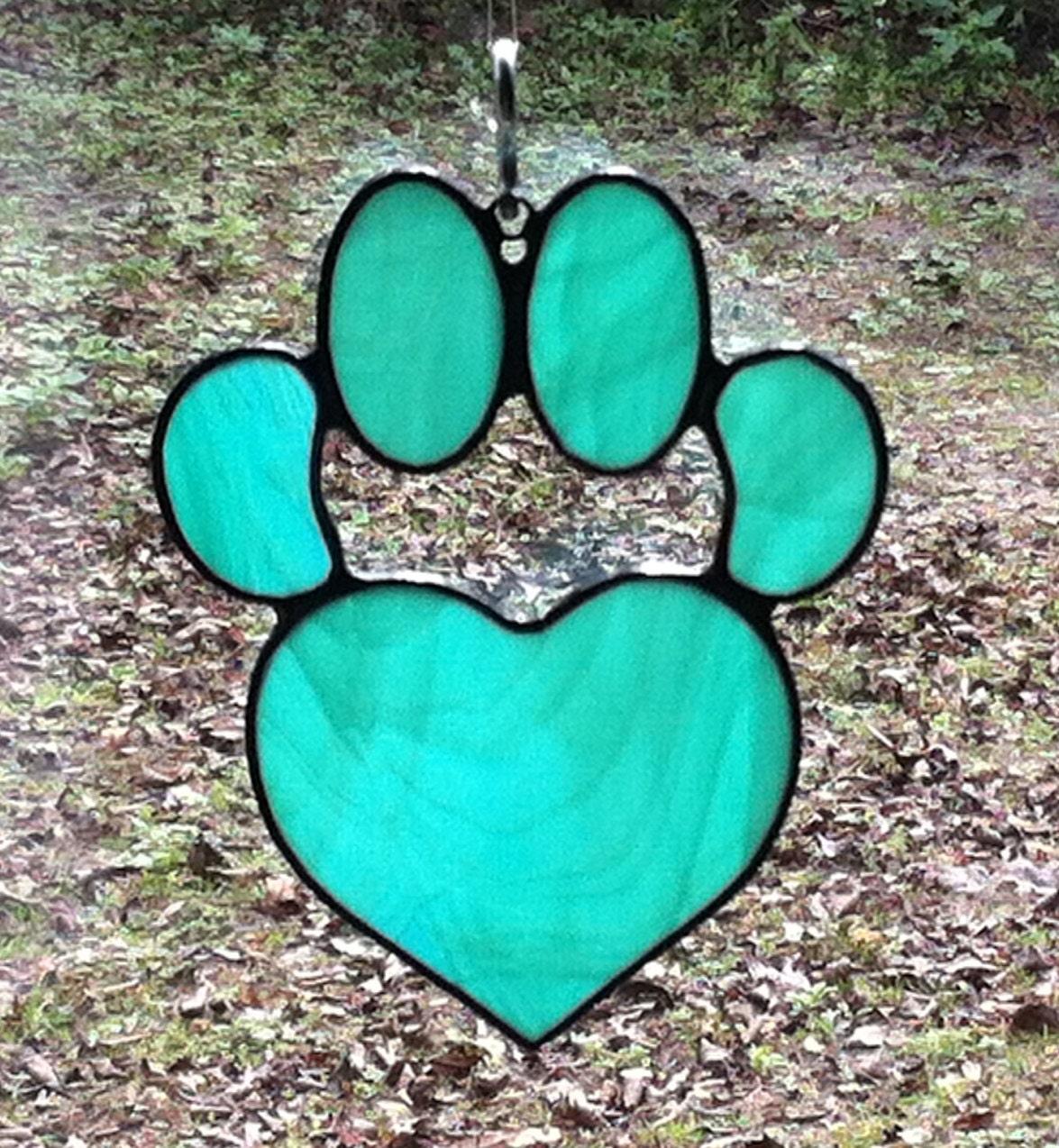 Wispy Mint Green Stained Glass Dog Paw Pad with Heart Sun