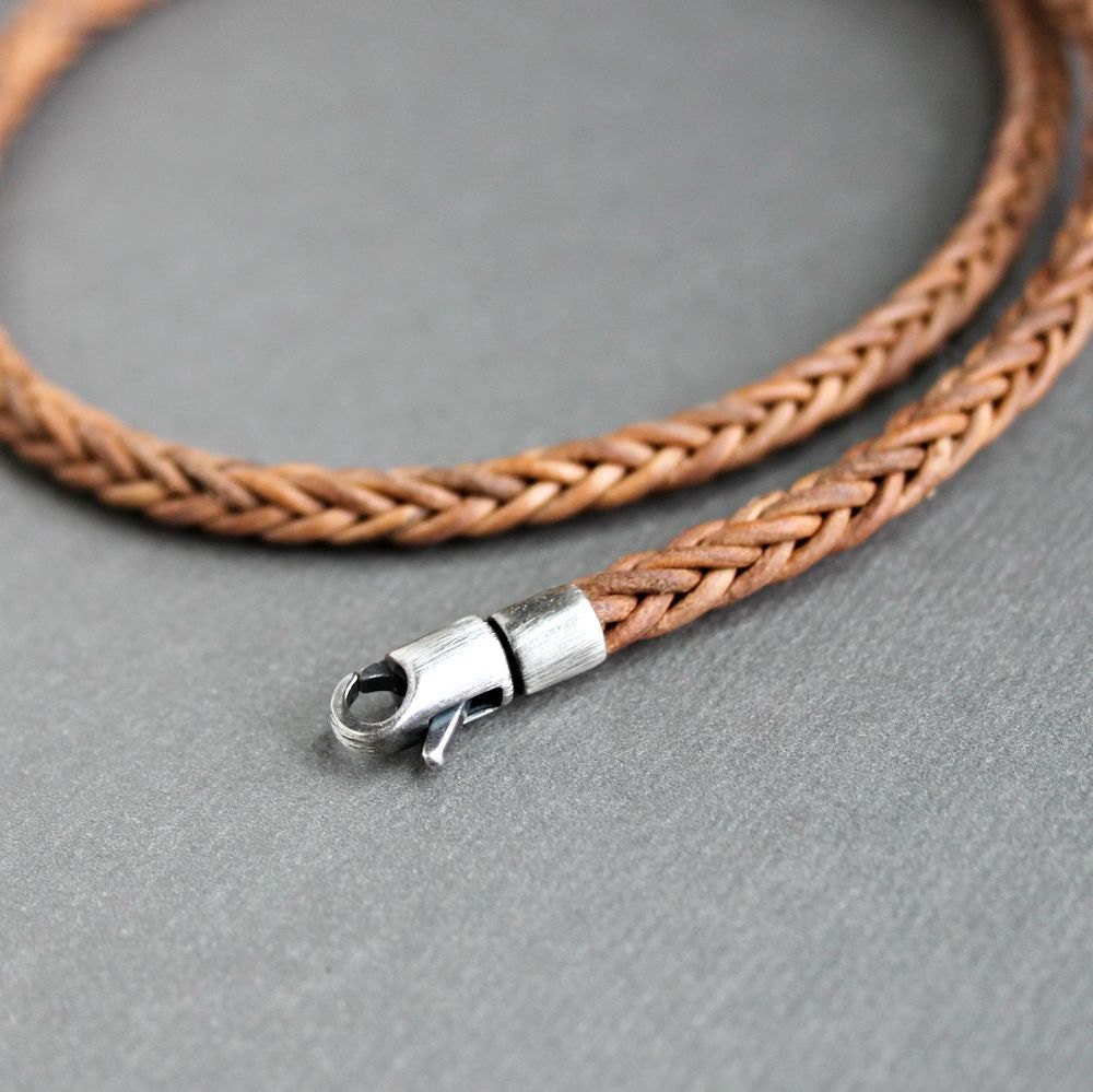Square Braid Leather Cord Necklace Sterling Silver Clasp