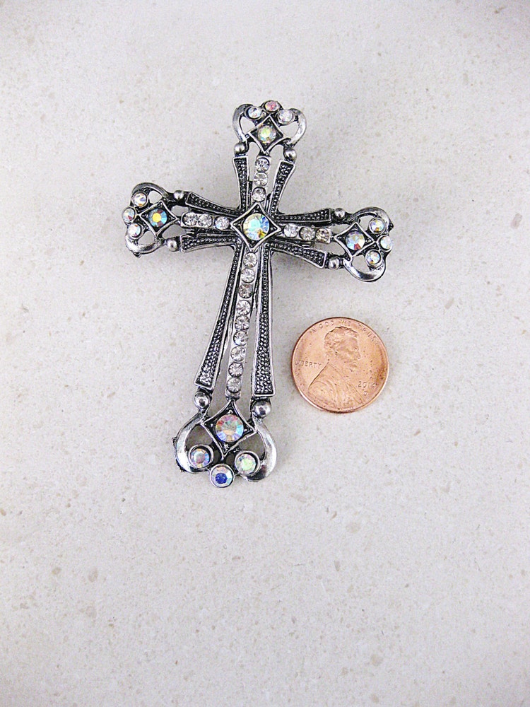 Cross Brooch Religious Brooch Silver Cross by RalstonOriginals