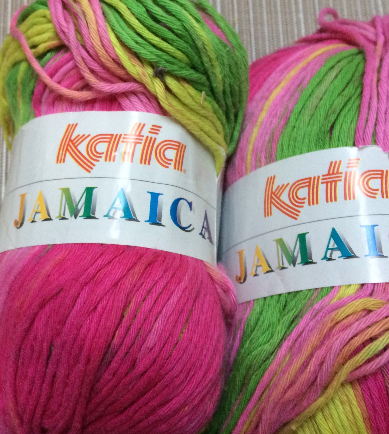 Katia Jamaica 100 cotton yarn in pink and green multi color
