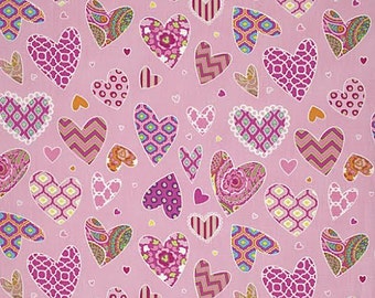 Haute Girls Fabric by Dena Designs Multicolored Multipatterned Hearts on Pink