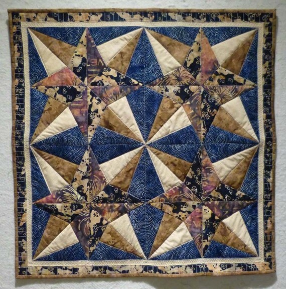 Patriotic Wall hanging quilt blazing star batik
