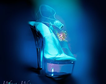 NEW! Cinderella 2015 Glass Slippers with Butterflies, Cinderella Shoes, 2015 Cinderella Glass Slipper with Gold Butterflies