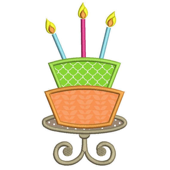 Birthday cake applique embroidery design. Birthday by Embroidalot