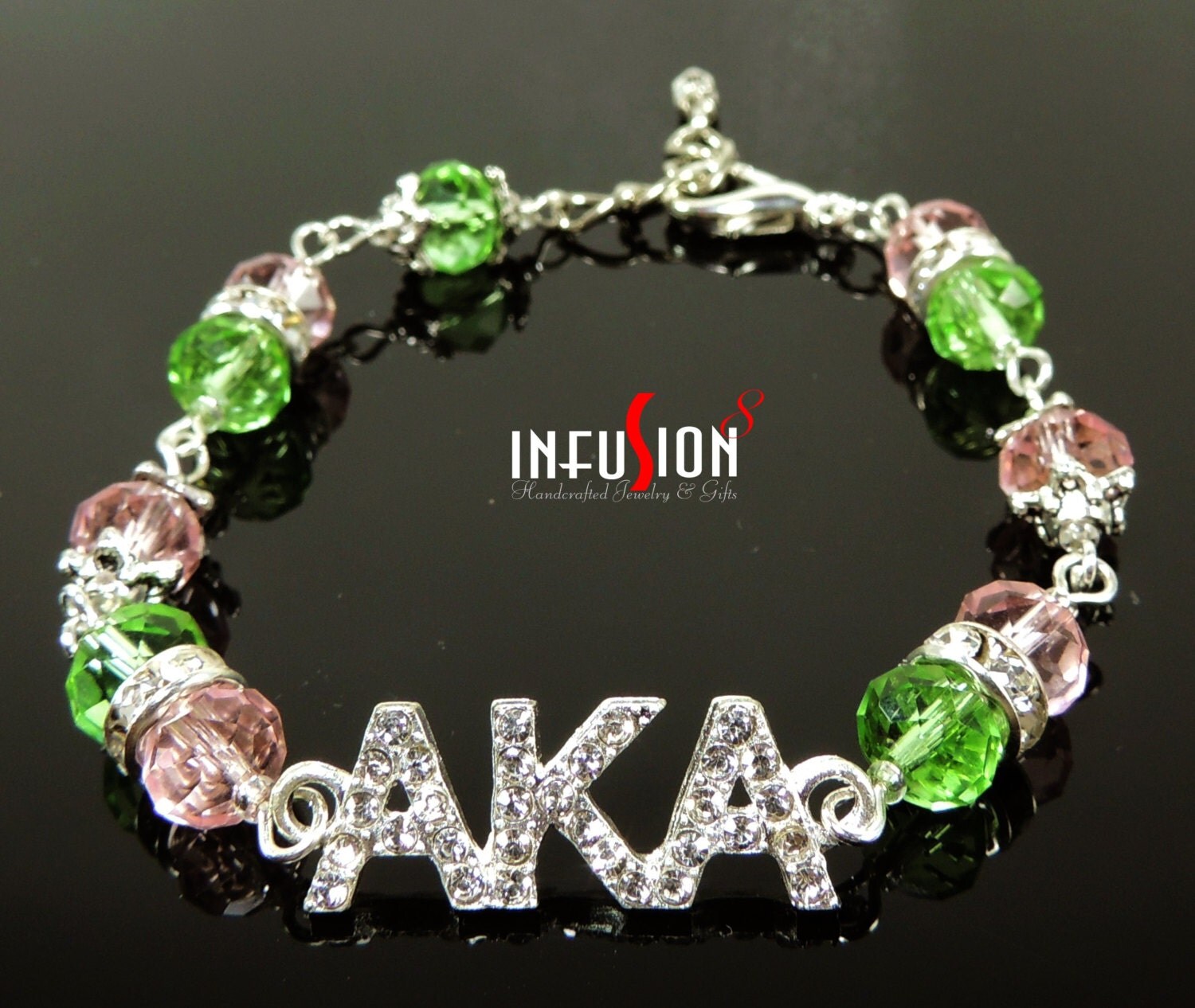 Alpha Kappa Alpha Crystal Bracelet Jewelry Silver plus FREE