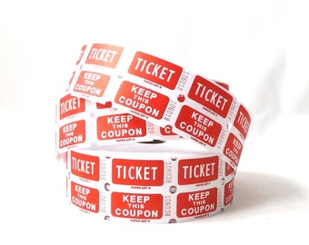 lot of 60 carnival tickets red white double altered art projects crafts scrapbooking mixed media tags wrap gift carnival circus fair game